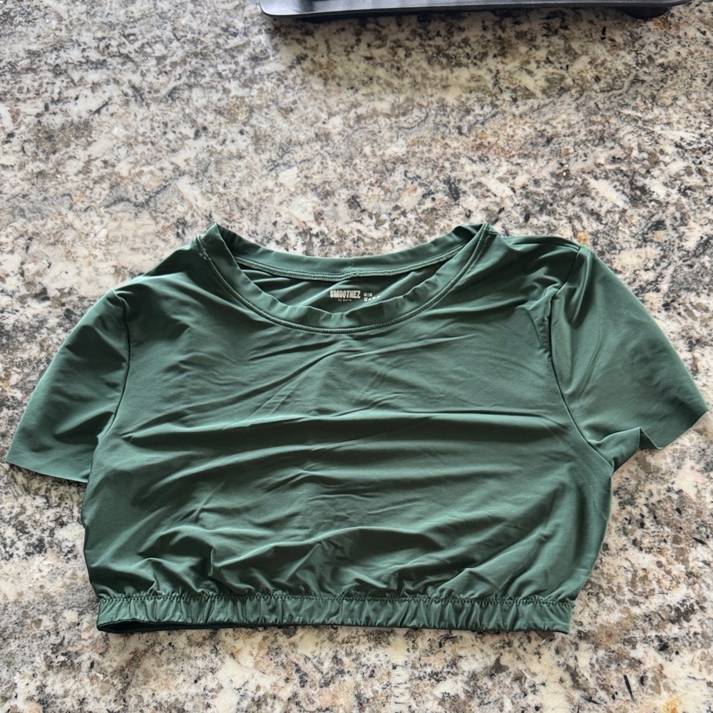 Aerie Olive Green Short Sleeve Crop Top